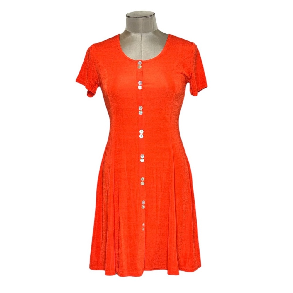 90s Vintage Es Se Orange Short Sleeve Skater Dress Medium NEW